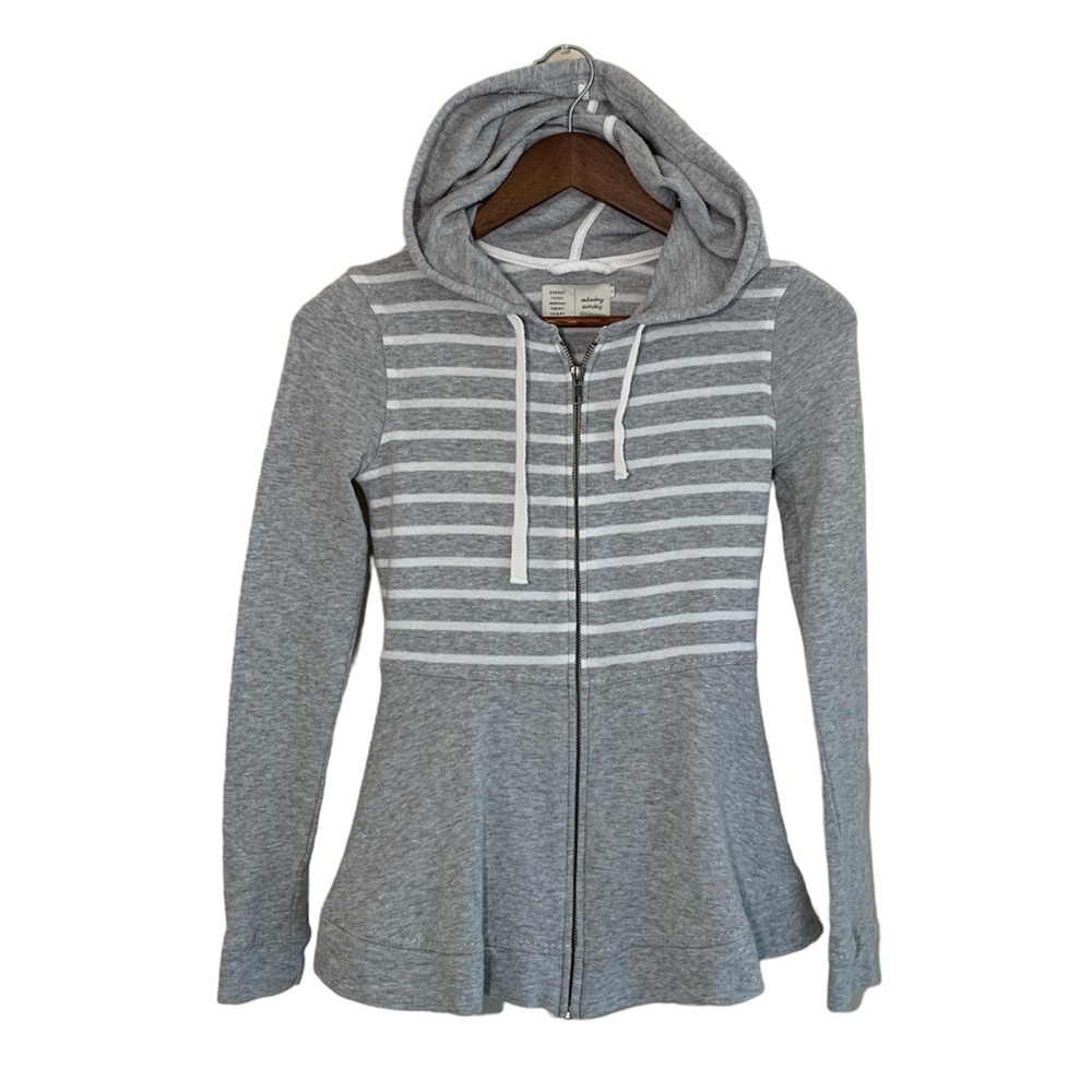 Saturday‎ Sunday grey white stripe peplum hoodie sweater size XS minimal cotton
